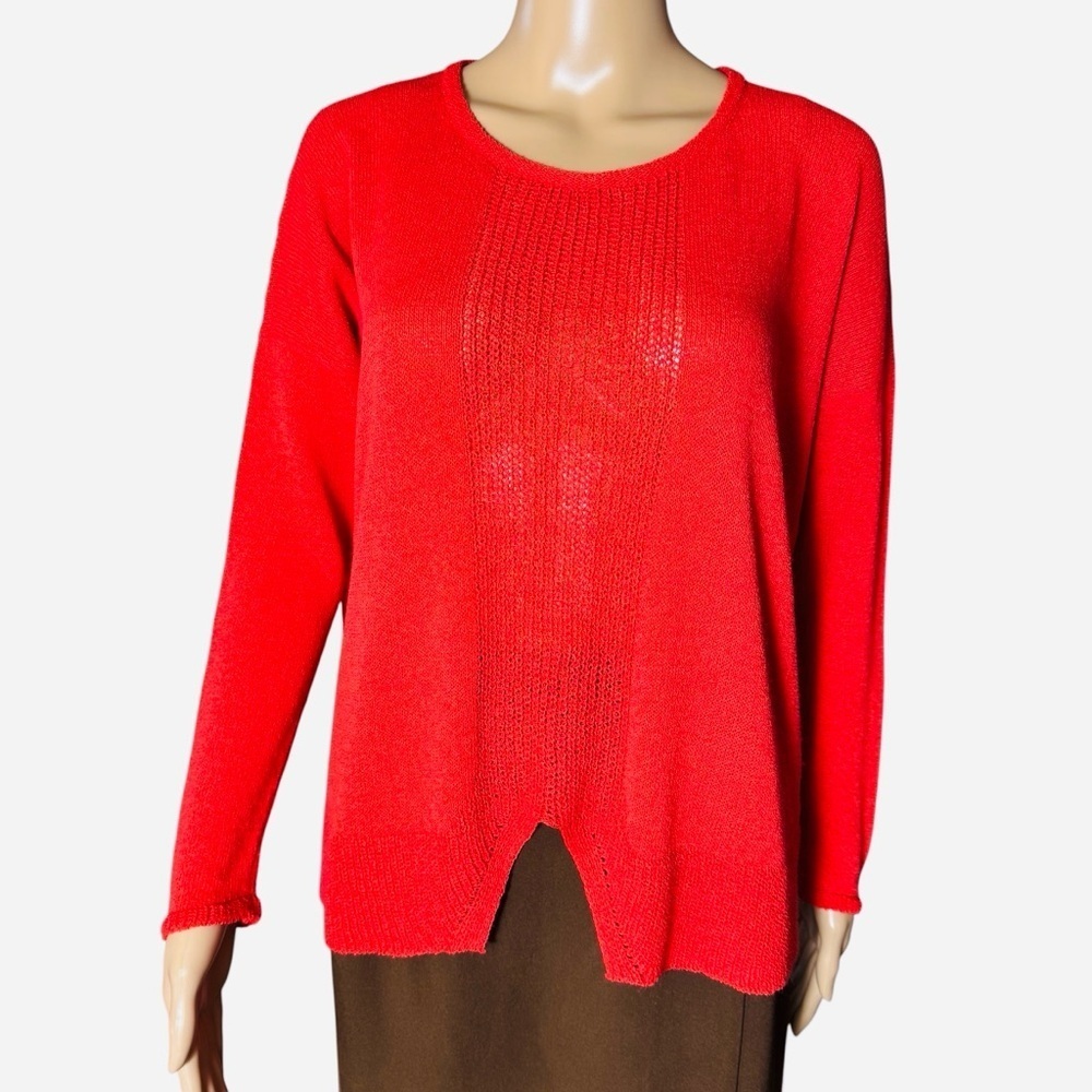 Pôles Paris Red Viscose Long Sleeve Knit Sweater Made In France Size S - Picture 2 of 7